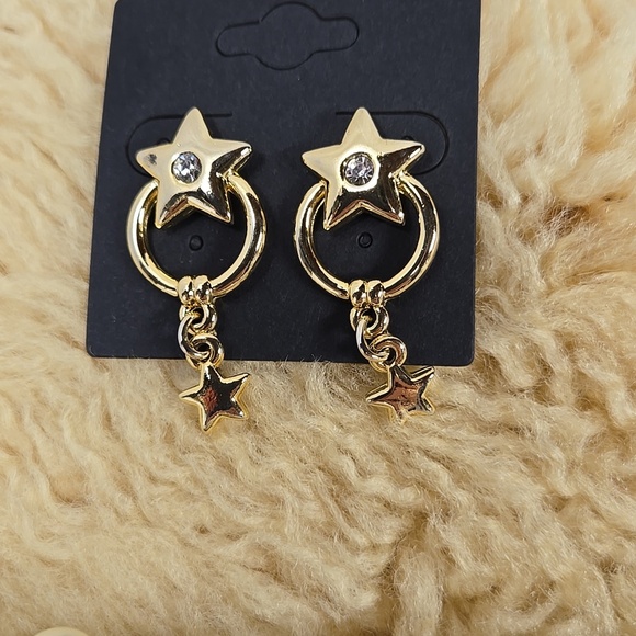 Gold Star Dangle Earrings - Picture 7 of 8